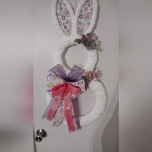 Floral Bunny Wreath with Pink and Purple Bow